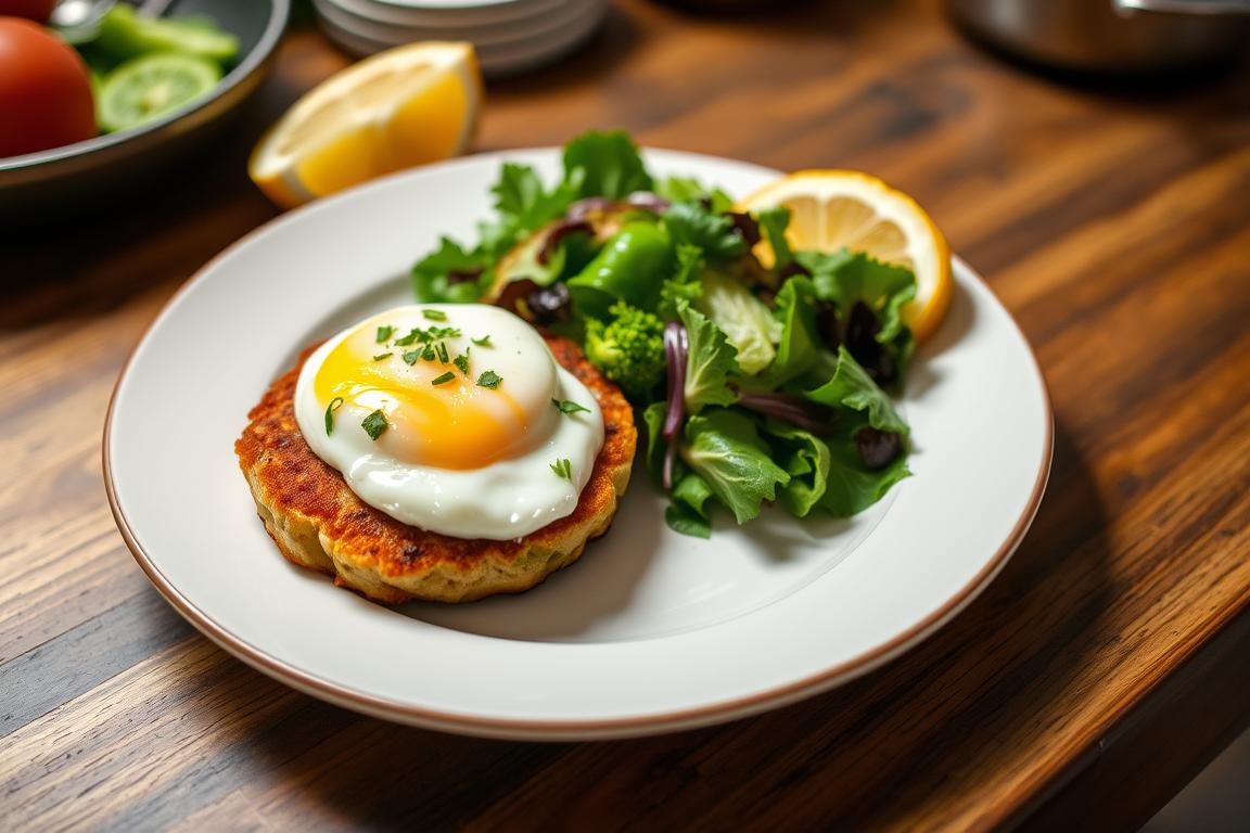 Homemade Salmon Patties with Poached Eggs